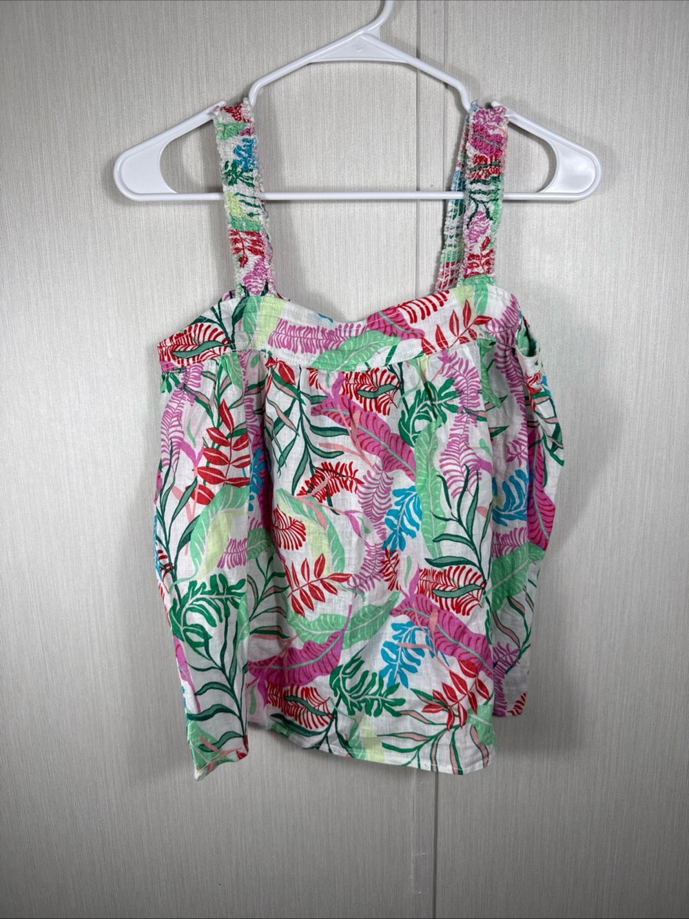 NWTCynthia Rowley New York XS Tropical Top Smocked Straps 100% Linen Button Back